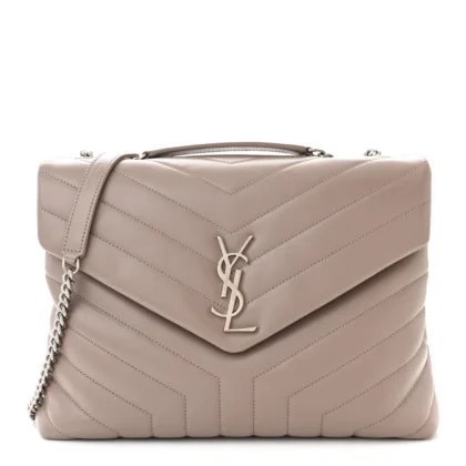 SAINT LAURENT MEDIUM LOULOU CHAIN SATCHEL MINK Y-QUILTED MONOGRAM CALFSKIN LEATHER SILVER HARDWARE