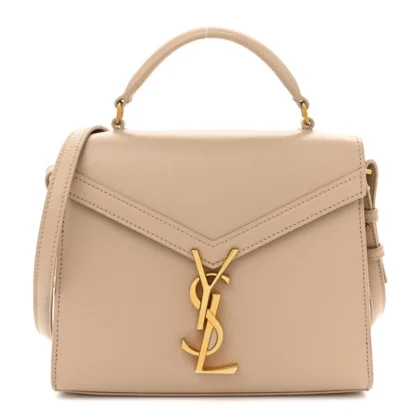 SAINT LAURENT MINI CASSANDRA TOP HANDLE CREMA SOFT CLASSIC MONOGRAM GRAIN DE POUDRE LEATHER AGED GOLD HARDWARE