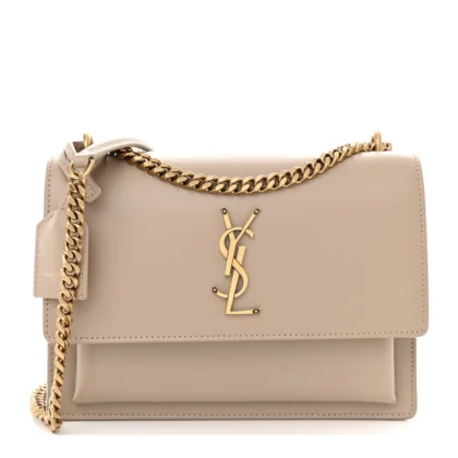 SAINT LAURENT MEDIUM SUNSET DARK BEIGE MONOGRAM CALFSKIN LEATHER AGED GOLD HARDWARE