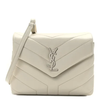 SAINT LAURENT MINI LOULOU CROSSBODY BAG CREMA SOFT Y-QUILTED MONOGRAM CALFSKIN LEATHER SILVER HARDWARE