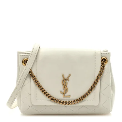 SAINT LAURENT MINI NOLITA BLANC VINTAGE QUILTED MONOGRAM LAMBSKIN LEATHER AGED GOLD HARDWARE
