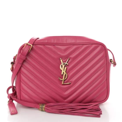 SAINT LAURENT MEDIUM LOU CAMERA BAG FUXIA MONOGRAM CALFSKIN MATELASSE LEATHER AGED GOLD HARDWARE