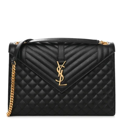 SAINT LAURENT LARGE SATCHEL BLACK TRIQUILT MONOGRAM GRAIN DE POUDRE TEXTURED MIXED MATELASSE LEATHER GOLD HARDWARE