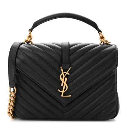 SAINT LAURENT MEDIUM COLLEGE BAG BLACK CHEVRON MONOGRAM SHEEPSKIN MATELASSE LEATHER GOLD HARDWARE