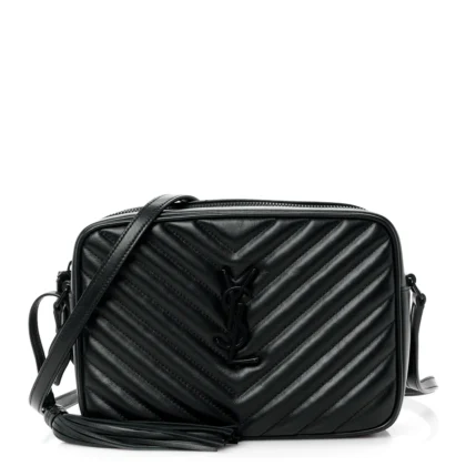 SAINT LAURENT MEDIUM LOU CAMERA BAG BLACK MONOGRAM CALFSKIN MATELASSE LEATHER BLACK HARDWARE