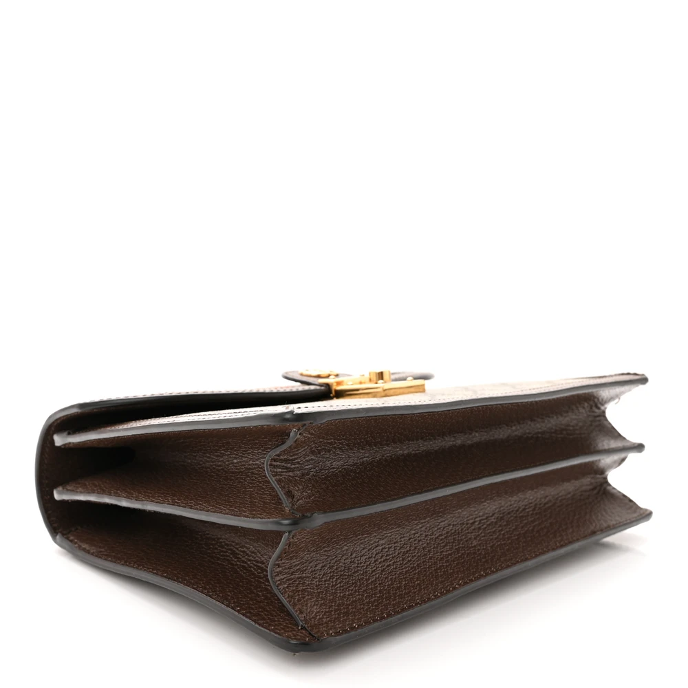 GUCCI SMALL WEB OPHIDIA PADLOCK TOP HANDLE BAG BEIGE / EBONY / NEW ACERO GG SUPREME MONOGRAM CANVAS & TEXTURED DOLLAR CALFSKIN LEATHER AGED GOLD HARDWARE - Image 6