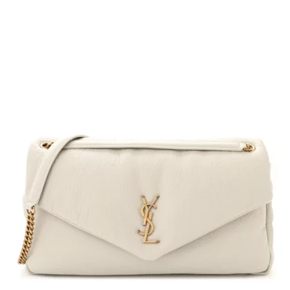 SAINT LAURENT LARGE CALYPSO BAG BLANC VINTAGE GRAINED LAMBSKIN LEATHER AGED GOLD HARDWARE