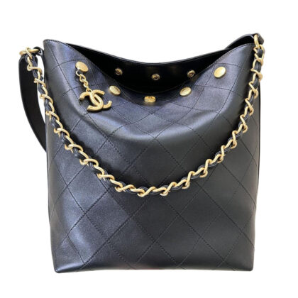 CHANEL BLACK WILLOW BUCKET TOTE BAGS QUILTED LAMBSKIN LEATHER SHOULDER BAG