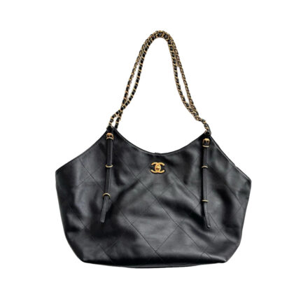 CHANEL BLACK QUILTED CATTLE LEATHER TOTE BAGS 36X59X13CM SHOULDER BAGS
