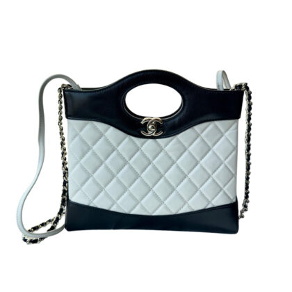 CHANEL QUILTED LAMBSKIN LEATHER BLACK AND WHITE COLOR MATCHING CROSSBODY BAGS