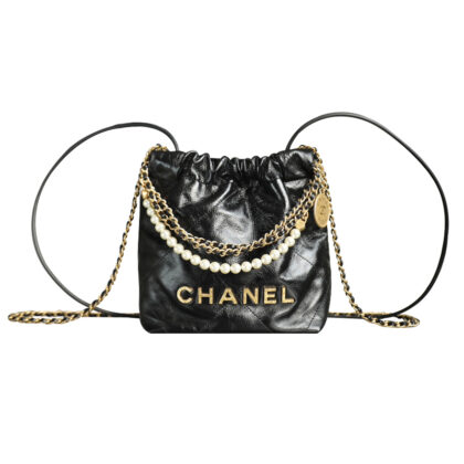 CHANEL 22BAGS BLACK PEARL CHAIN SHOULDER BAGS