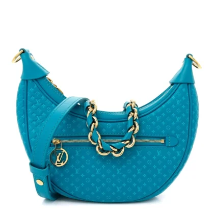 LOUIS VUITTON LOOP PM BLUE NANOGRAM EMBOSSED CALFSKIN LEATHER GOLD HARDWARE